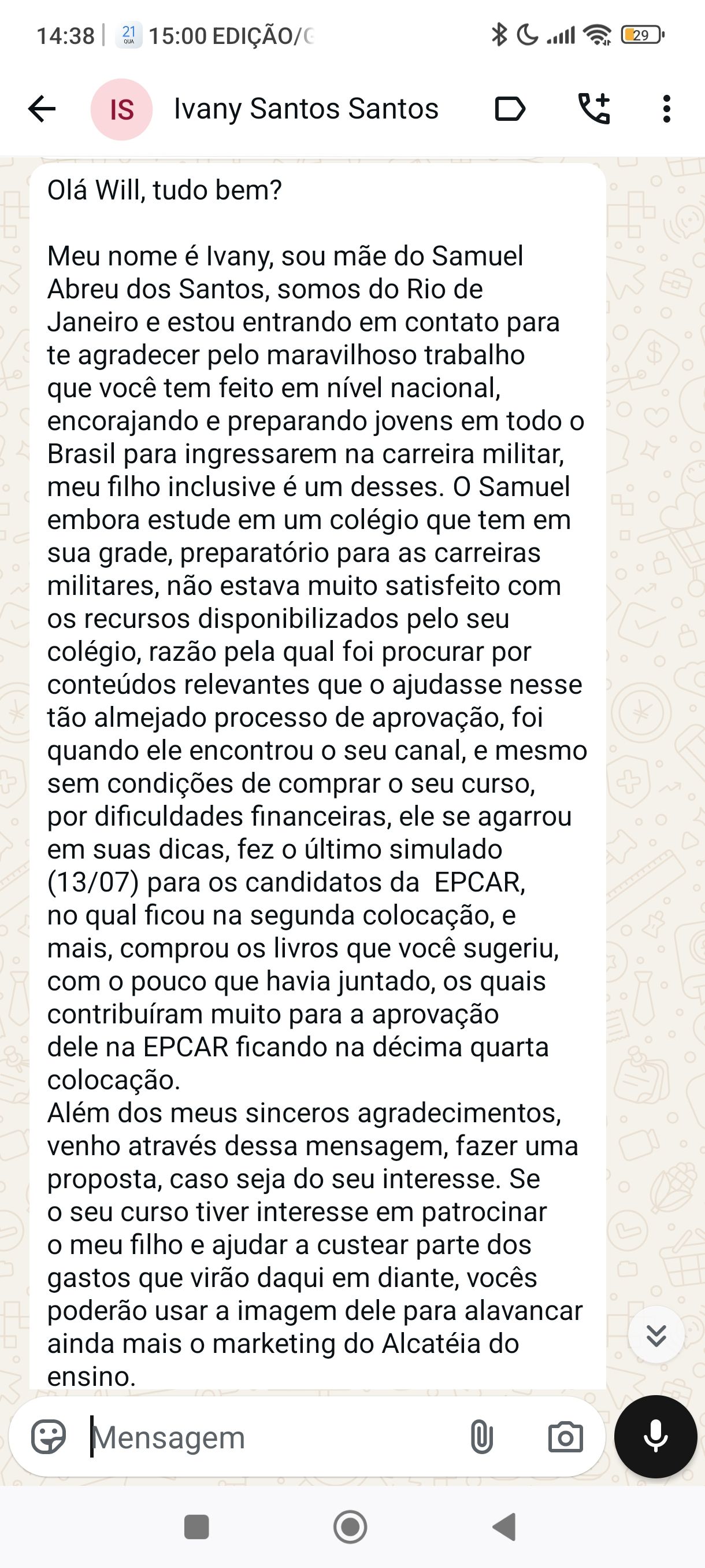 Depoimento WhatsApp