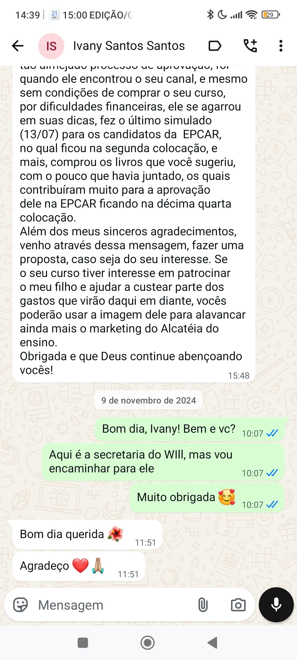 Depoimento WhatsApp