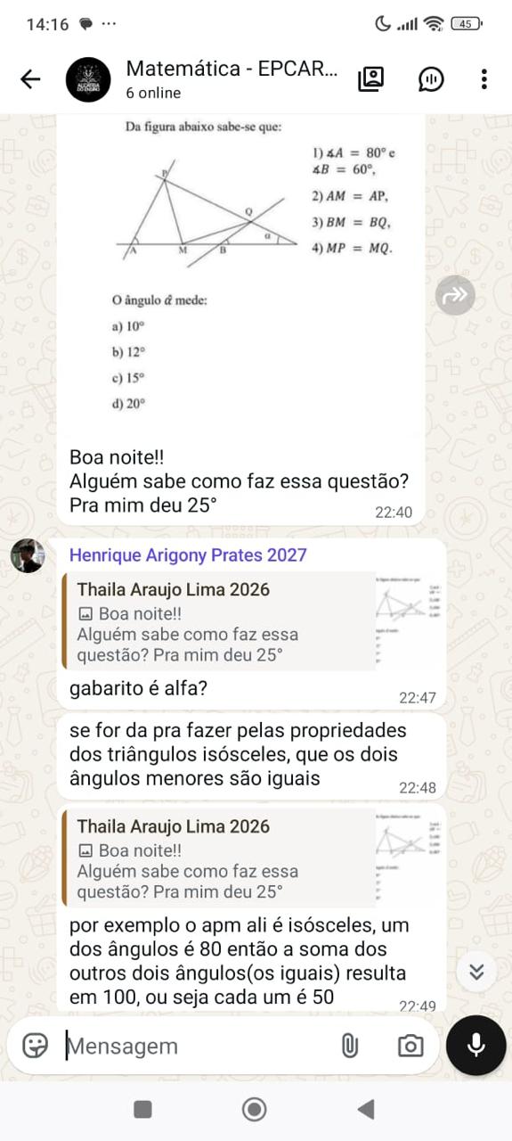 Dúvida tirada no WhatsApp