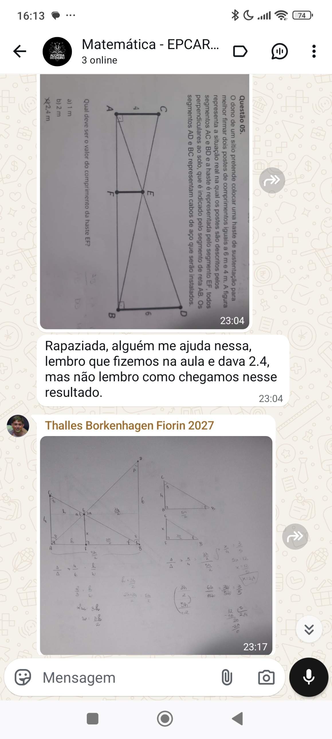 Dúvida tirada no WhatsApp
